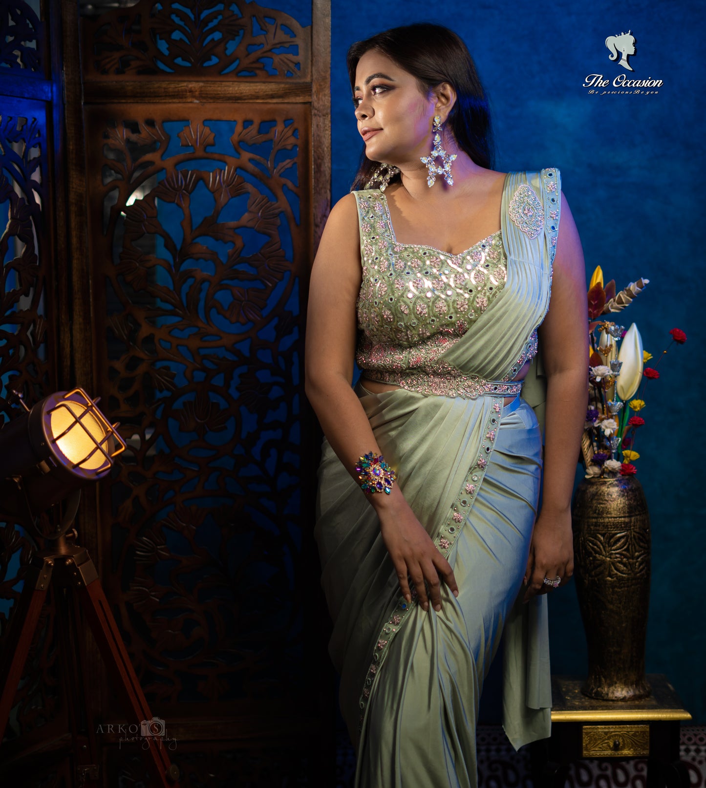 Ready to wear Jimmy Choo Sarees Silver Blue
